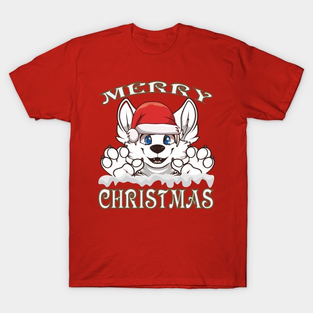 Cute Fursuit Puppy Dog, Christmas furry fursona T-Shirt by Surfer Dave Designs